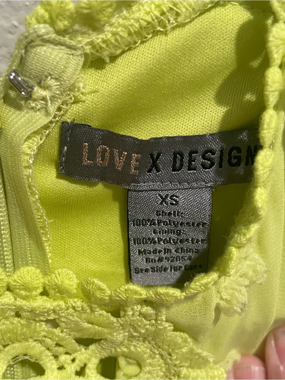 Love Design XS Neon Yellow Lace Pom-Pom Mini Dress PTP 16, length 34. - Picture 2 of 3